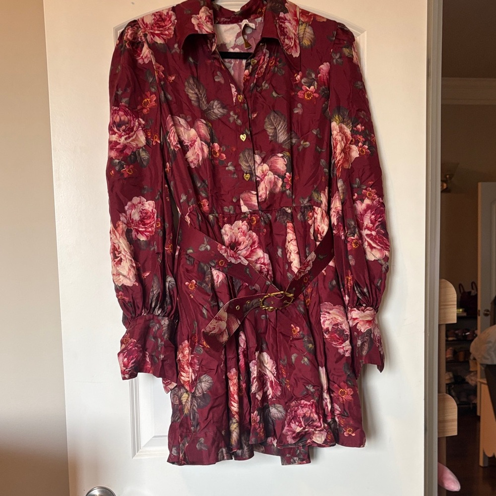Zimmermann Floral Long Sleeve Dress - Burgundy and Pink